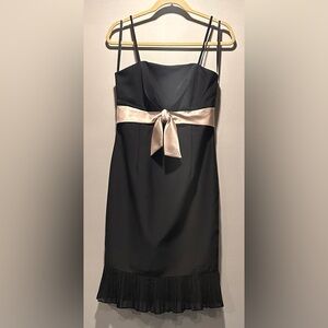 De Laru Black Spaghetti Strap Sheath Champagne Satin Sash Pleated Chiffon Hem 6